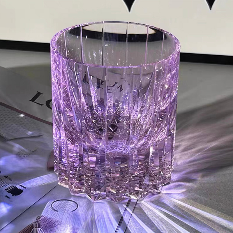 K9 Purple Shiny Crystal Whiskey Glass Hand Carved Rock Shiny Glassware 7oz