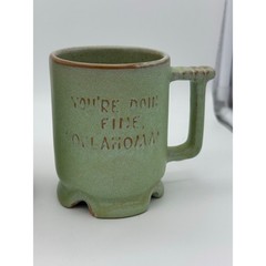 Frankoma Pottery Prairie Green Coffee Mug Diamond Jubilee 75th Aniv Oklahoma TWO