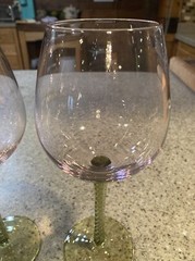 Pair of Art Glass WATER GOBLETS w/ Twisted Latticino Stem Design LILAC & GREEN