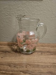 Vintage Glass Tumbler Pink Green Iris Flower MCM 16oz Glasses Set 6 64oz Picher