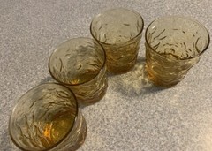 4 VTG Anchor Hocking Amber Lido Milano TUMBLER ROCKS Glasses Crinkle Bumpy BAR