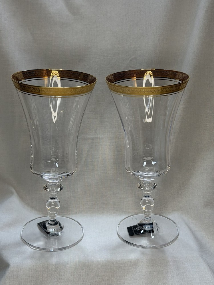 Pair of Mikasa Palatial water goblets with gold trim
