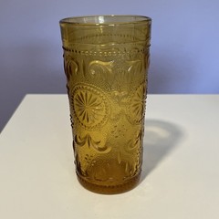 Vintage Brockway Glass Tumbler Flat Bottom American Concord Amber 5.5″H