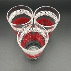 VTG MCM Anchor Hocking Set of 3 Glasses Red White Black Ribbon Squiggle 4 3/4″