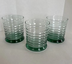 3 Libbey Spanish Green “Sirrus” Ribbed Glasses Low Ball Double Old Fashioned 4”