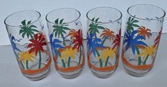 4 Vintage Libbey Tropical PALM TREES & BIRDS Drinking Glasses 16oz NEW