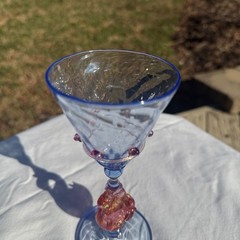Salviati Murano Swan Stemmed Wine Glass Pink Aventurine Blue Glass Barware VTG