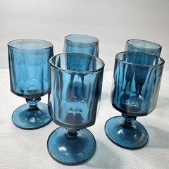 VTG MCM Set 5 Indiana Glass Colony Nouveau 6″ Riviera Blue Stemmed Goblets
