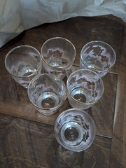 Set of 6 Vintage Libbey Duchess Drinking Glasses 3.5″ Pink Gold Floral 1950’s
