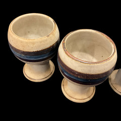 Set 5 OTAGIRI Blue Horizon Pottery Wine Water 4 Goblets & carafe glasses Vtg