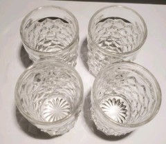Vtg Fostoria Clear Glass Diamond Pattern 4.25 in. Juice Glass Tumbler Set of 4