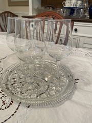 Vintage Crystal Grappa Wine Glasses Set Of 4 Hand Blown Stems 7 In.