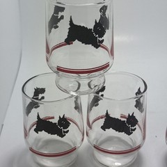 4 Vtg Federal Scotty Dog Terrier Tumblers Bar Ware Black/Red & 6 mini tumblers