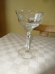 Etched Floral Wine Stemmed Cocktail Glass 6.25″ Tall vintage cordial MCM