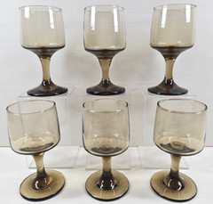 (6) Libbey Tawny Accent Wine Glasses Set Vintage Elegant Bar Stemware Retro Lot