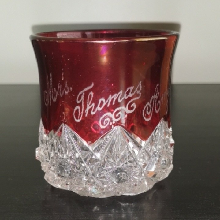 Engraved Ruby Red Flash Cut-to-clear Glass Souvenir Tumbler