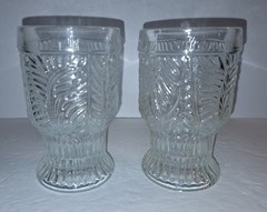 Set of Two Vintage Glass Tumblers Embossed Leaf/Feather Pattern Tapered