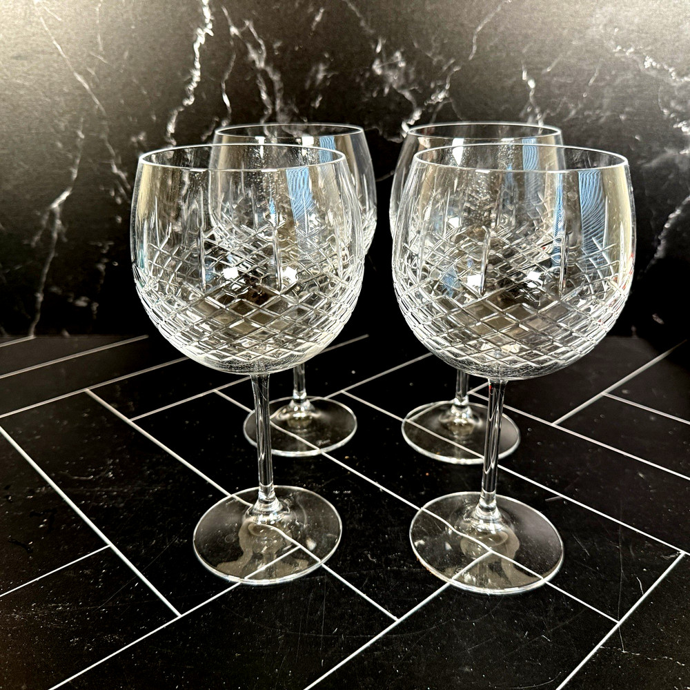 Set 4 Ricci Crystal R12 Criss Cross & Vertical Cut Wine Glasses Goblets 8” Tall
