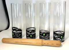 Barware Bundle 4 Black String Art 3 D Mojito Glasses With Leaf +Wooden Muddler