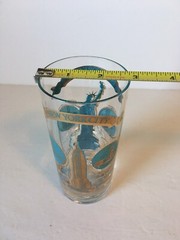 Vtg New York City Souvenir Glass Tumbler Statue Liberty Empire State Gold Blue