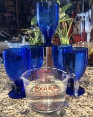 5 Beautiful Cobalt Blue Pedestal Water Wine Goblets 7” Tall 4” 24 Oz