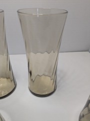 Set Of 6 Vtg. Smoky Tan Glasses Optic Swirl Pattern 6.5″ Tall Hourglass Shape