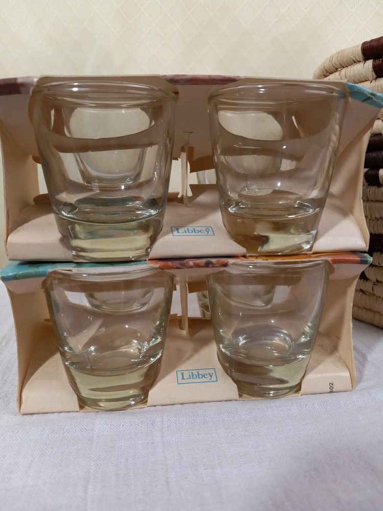 Libbey Vintage 2 Boxes 4 In Pack Clear Thick 2 Oz Jigger Glasses New