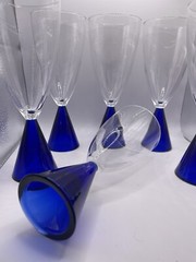 Sasaki Eon Blue 7 1/2″ Water Goblets Blue Stem Clear Bowl – Set of 6 Made Japan