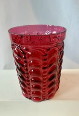 Antique Victorian Glass Tumbler Cranberry Red 3-3/4” T Paneled Quilted Dots