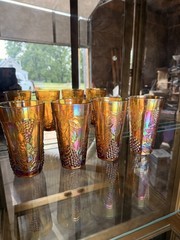 Vintage Marigold Carnival Glass Grape Tumbler Glasses Set Of 4
