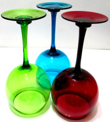 Hand Crafted Glass Balloon Wine Goblets SET OF 3 Red Blue Green Stemware 8 1/4″