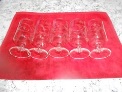 Vintage Set Of 5 Footed Juice Glasses Etched Grape Design 5oz.