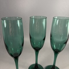 Set Of 6 Vintage 1980’s Libbey Juniper Green Champagne Wine Stemware Glasses
