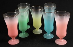 Set/7 Blendo Multicolor Cocktail / Parfait Stemmed Glasses Pink GREEN Turquoise
