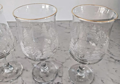 NEW 4 Crystal Water Glasses/Goblets w/ Snowy Winter Scene & Gold Rim Christmas