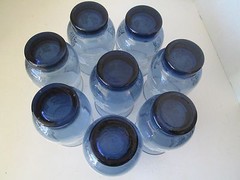 Set 8 LIBBEY Clay Slate Blue HOOT OWL & MOON Retro Vintage M DIA Tulip Glasses