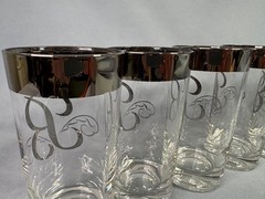 Platinum Rim Highball Glasses Monogram B Glastonbury-Lotus, Dorothy Thorpe Style