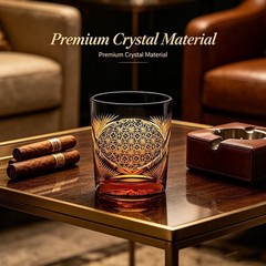 Luxury Handmade Edo Kiriko Whisky Brandy Crystal Cut Glass Amber Black Tumbler