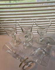 Libbey Liberty Bell Crystal Goblets 3 Wine 6.375″H 3Water 6.875″H Eagle Stem