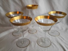 Set Of 6 Tiffin Franciscan Rambler 5″ 6″22kt Gold Trim Cocktail Martini Glasses