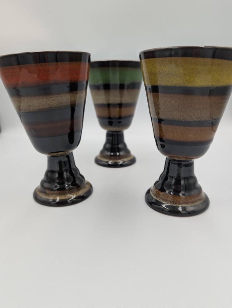Garden Terrace Set Of 3 Ceramic Wine / Water Goblets