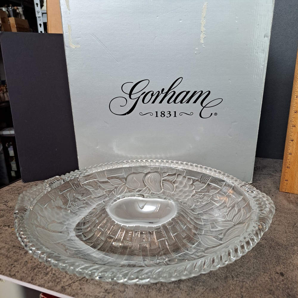 Gorham Crystal Chip & Dip Spring Traditions Country Terrace 14″ NOS