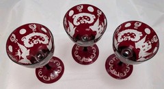 Egermann Czech Bohemian Ruby Red Hand Cut to Clear Cordial Liquor Glass x6