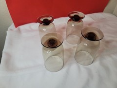 Set of 4 Vintage Smoke Brown Footed Glasses Unknown Maker