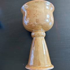 Art Pottery Wine Goblet Chalice Gold Drip Glaze Stoneware Gold 8×4″