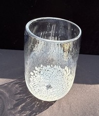Hand Blown Studio Art Glass Signed Clear & White Confetti Design Vase Beautiful!