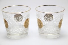 5 Libbey Regency Gold Medallion & White Embossed Crown MCM Old Fashioned Glasses