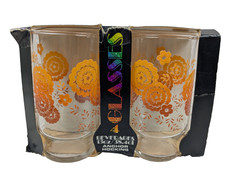 Vtg Anchor Hocking 13oz Tumblers New Beverage Glasses Retro Floral Set Of 4 Box