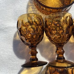 Four Vintage Imperial Glass Provincial Water Goblets Dark Amber With Candy Dish