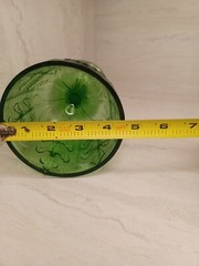 Vintage 1975 Antique FTD Avocado Green Glass Goblet Embossed Oak Leaf Glassware